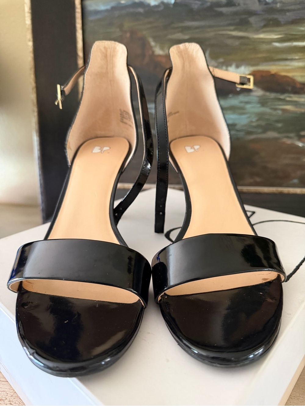 Nordstrom Black Patent Leather Open-Toe Ankle-Strap Heels